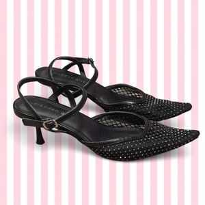 Madden Girl Black Studded Pointed-Toe Slingback Kitten Heels